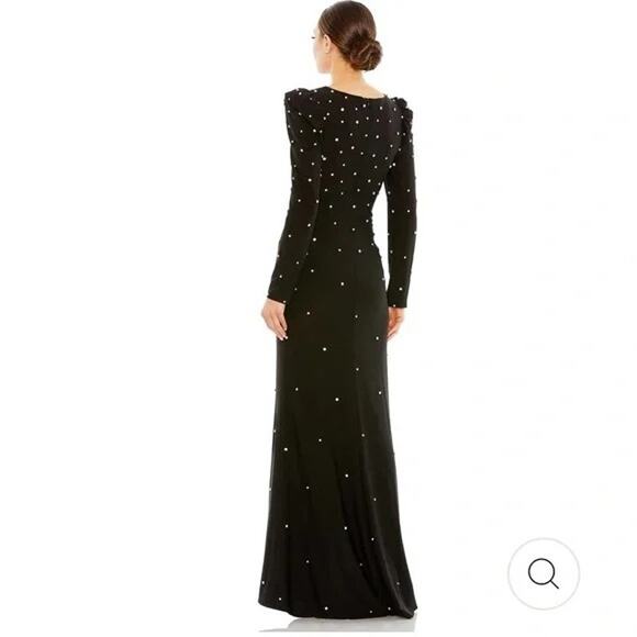 NWT IEENA FOR MAC DUGGAL RHINESTONE ENCRUSTED LONG SLEEVE V NECK GOWN SIZE 10 - Picture 2 of 10